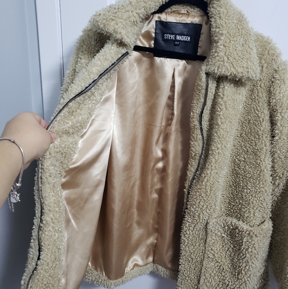 STEVE MADDEN Beige Teddy Sherpa Jacket Coat - Picture 4 of 7